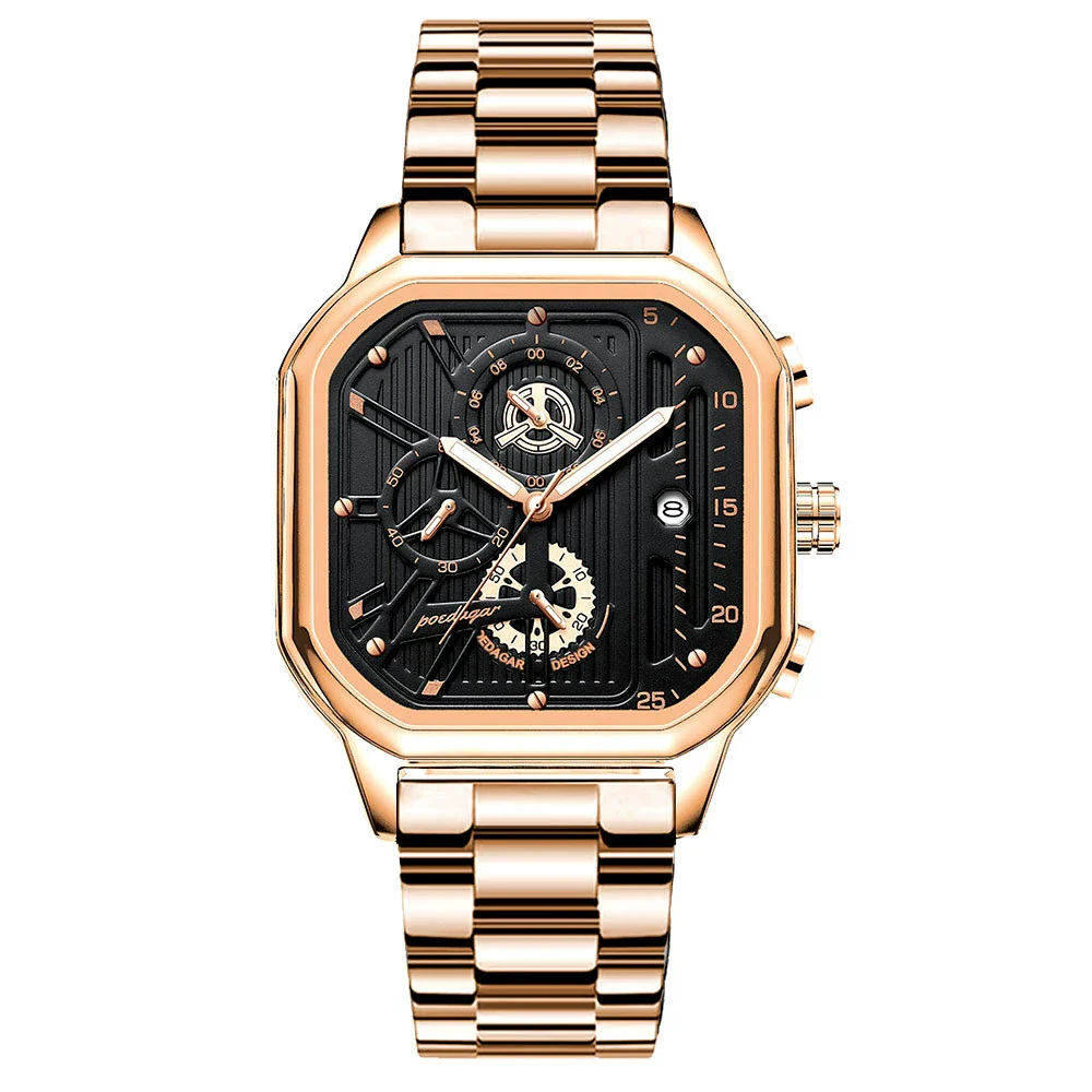 Men's Multifunctional Luminous Waterproof Sport Watch With Alloy Case Stainless Steel Strap And Square Dial - Image 6