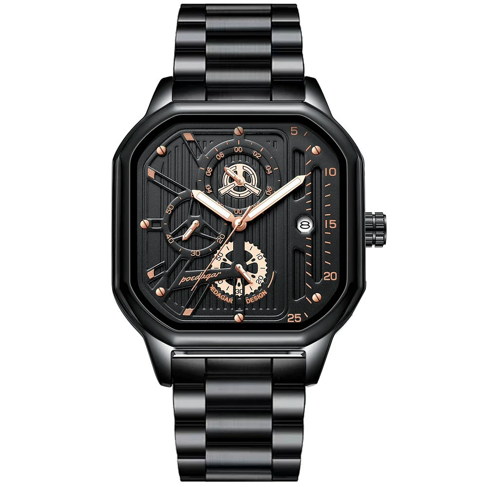 Men's Multifunctional Luminous Waterproof Sport Watch With Alloy Case Stainless Steel Strap And Square Dial - Image 8