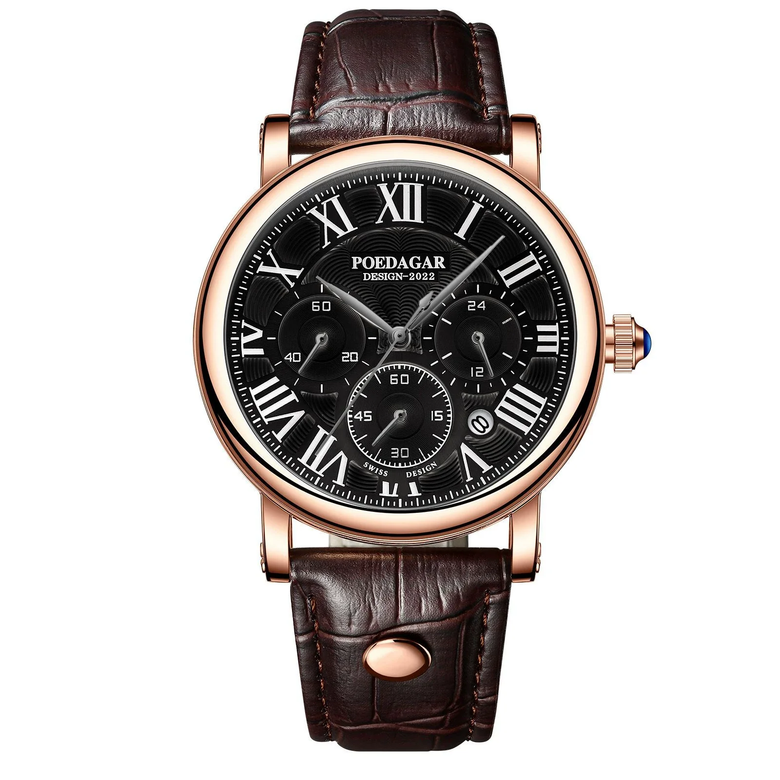 Men's Multifunctional Quartz Watch Alloy Case Sapphire Crystal Glass Mirror Genuine Leather Strap Round Dial Leisure Style - Image 3