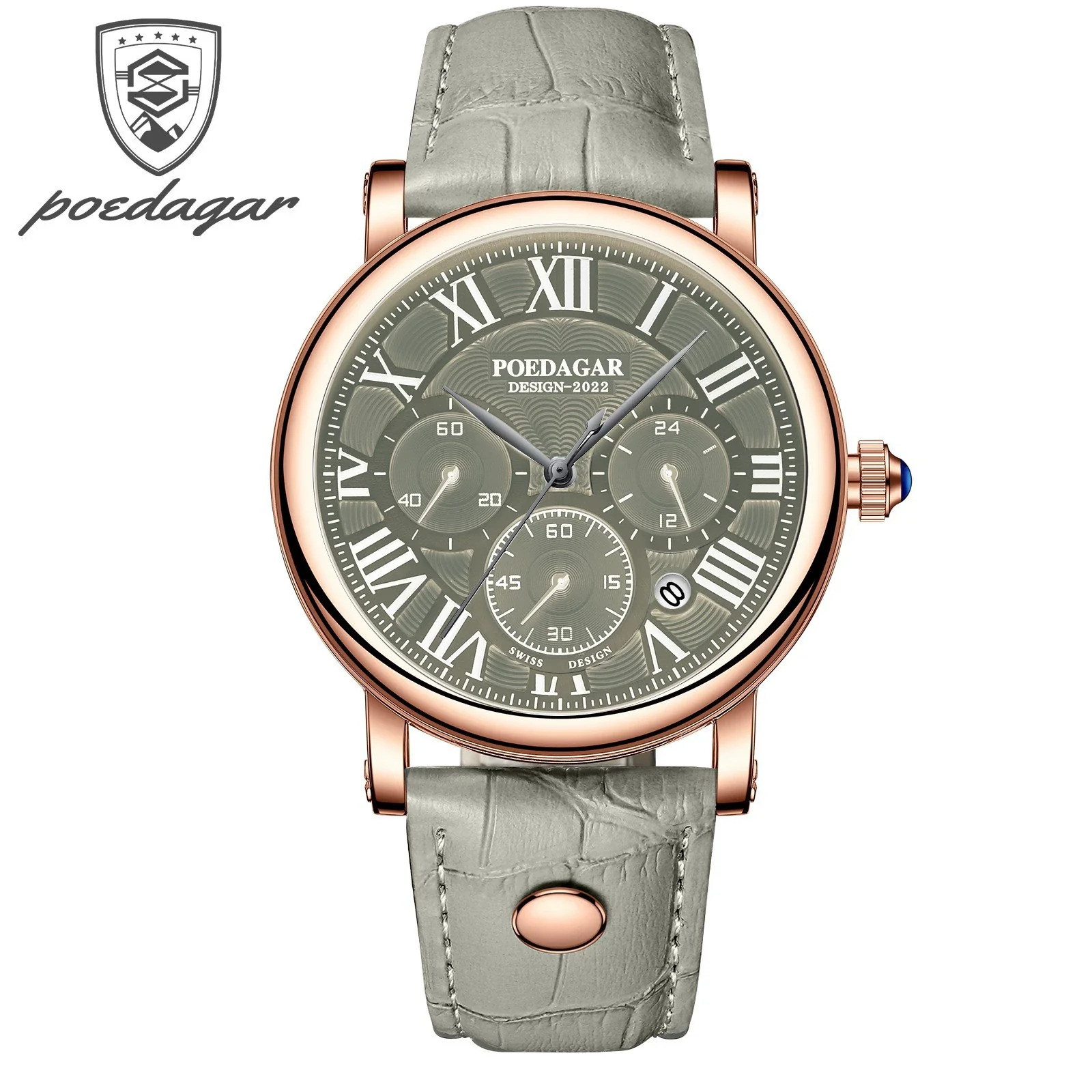 Men's Multifunctional Quartz Watch Alloy Case Sapphire Crystal Glass Mirror Genuine Leather Strap Round Dial Leisure Style - Image 4