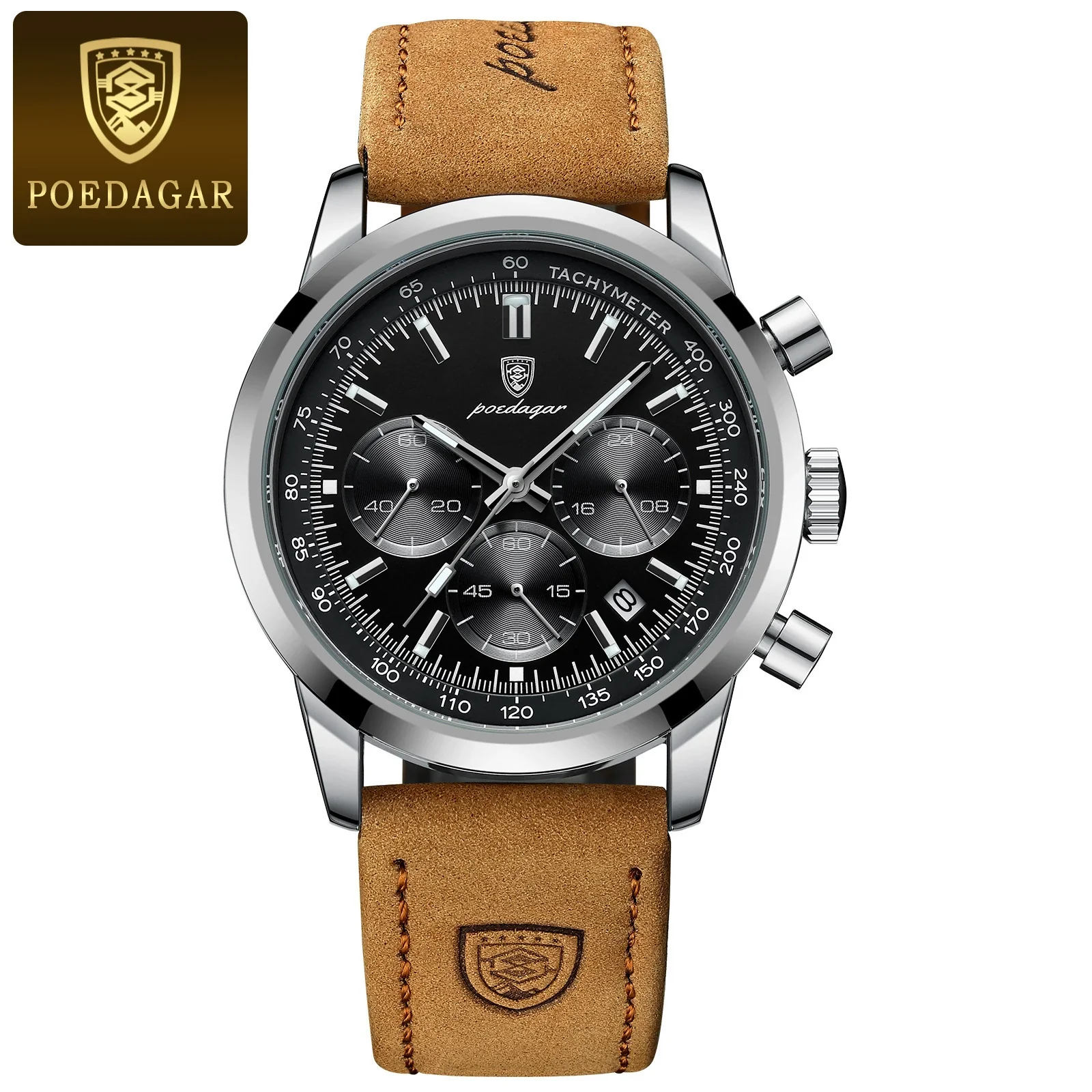Men's Multifunctional Quartz Watch Belt With Alloy Case Genuine Leather Strap Stainless Steel Buckle And Round Dial - Image 2