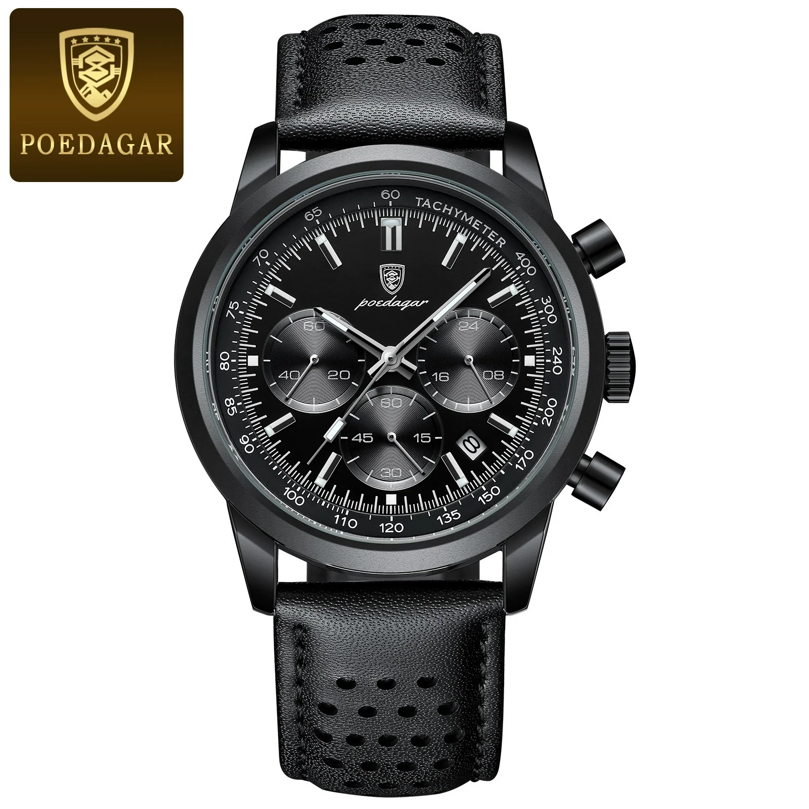 Men's Multifunctional Quartz Watch Belt With Alloy Case Genuine Leather Strap Stainless Steel Buckle And Round Dial - Image 3