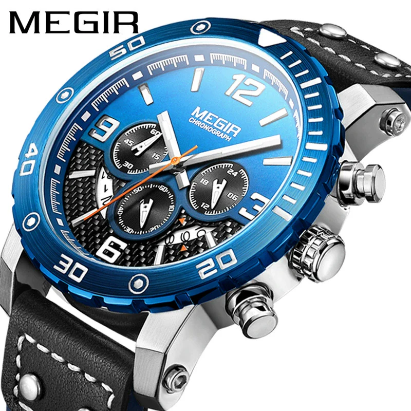 Men's Multifunctional Sports Chronograph Luminous Waterproof Quartz Watch Alloy Case Genuine Leather Strap Stainless Steel Clasp Round Dial Mineral Strengthened Glass Mirror