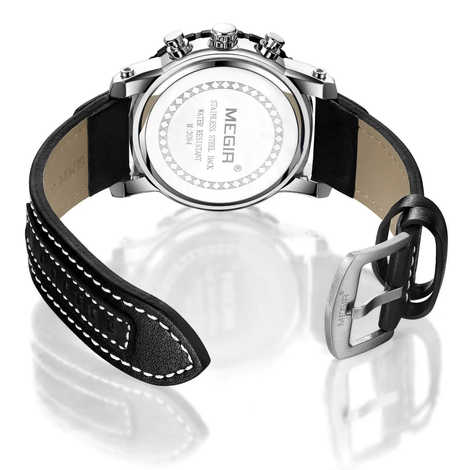 Men's Multifunctional Sports Chronograph Luminous Waterproof Quartz Watch Alloy Case Genuine Leather Strap Stainless Steel Clasp Round Dial Mineral Strengthened Glass Mirror - Image 5