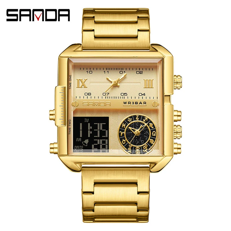 Men's Multifunctional Waterproof Electronic Watch With Zinc Alloy Case Genuine Leather Strap Square Dial And High Hardness Mineral Tempered Mirror - Image 5