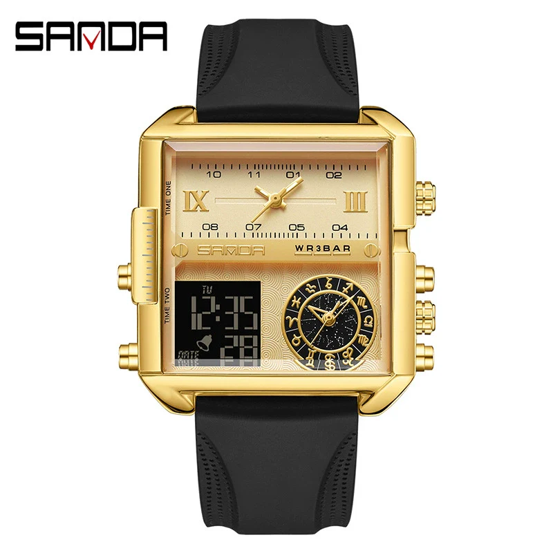 Men's Multifunctional Waterproof Electronic Watch With Zinc Alloy Case Genuine Leather Strap Square Dial And High Hardness Mineral Tempered Mirror - Image 6