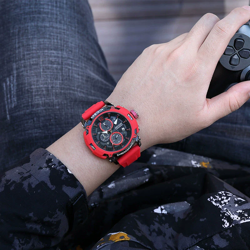 Men's Multifunctional Waterproof Luminous Alloy Case And Silicone Strap Sports Quartz Watch With Round Dial - Image 4
