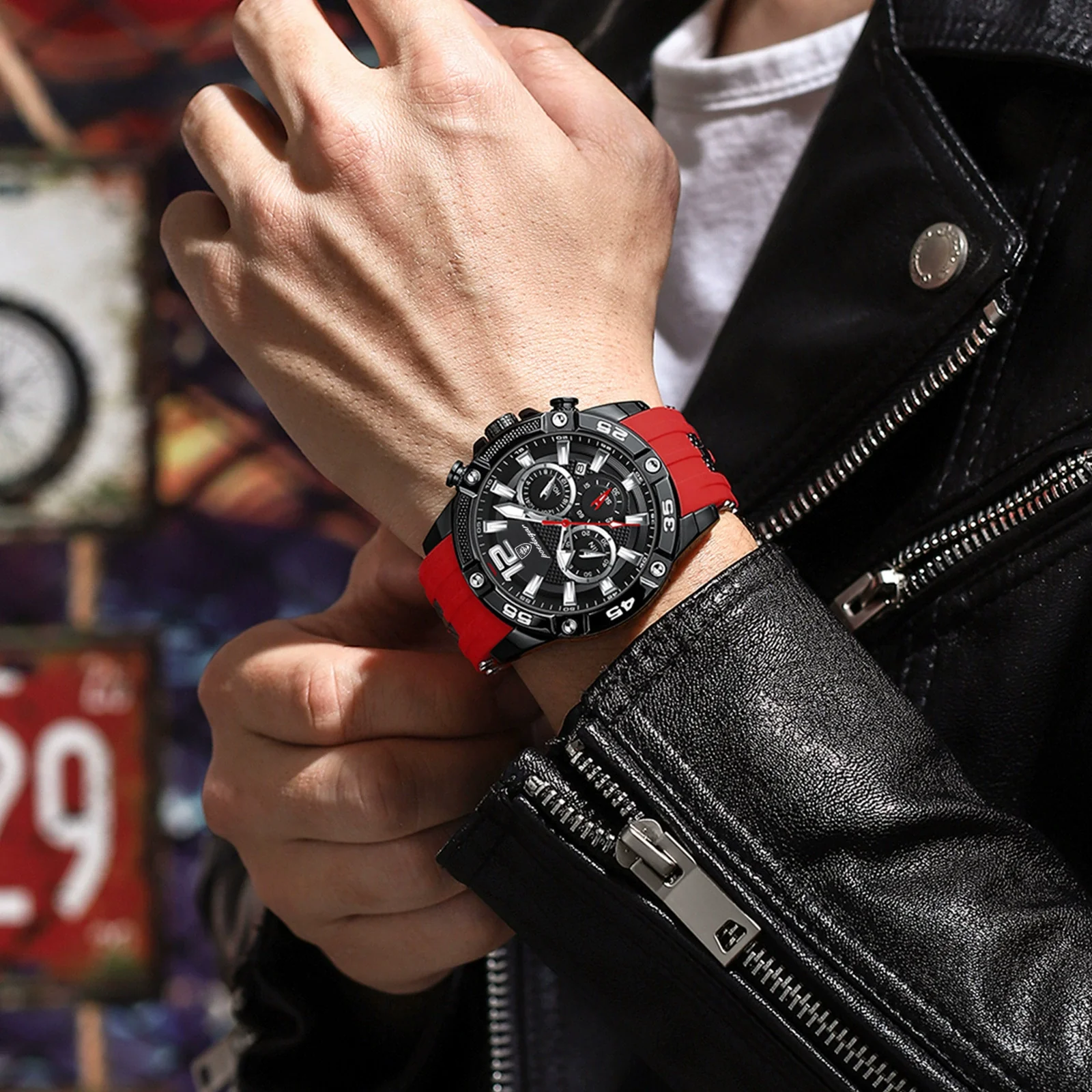 Men's Multifunctional Waterproof Silicone Quartz Watch With Alloy Case Mineral Strengthened Mirror And Round Dial