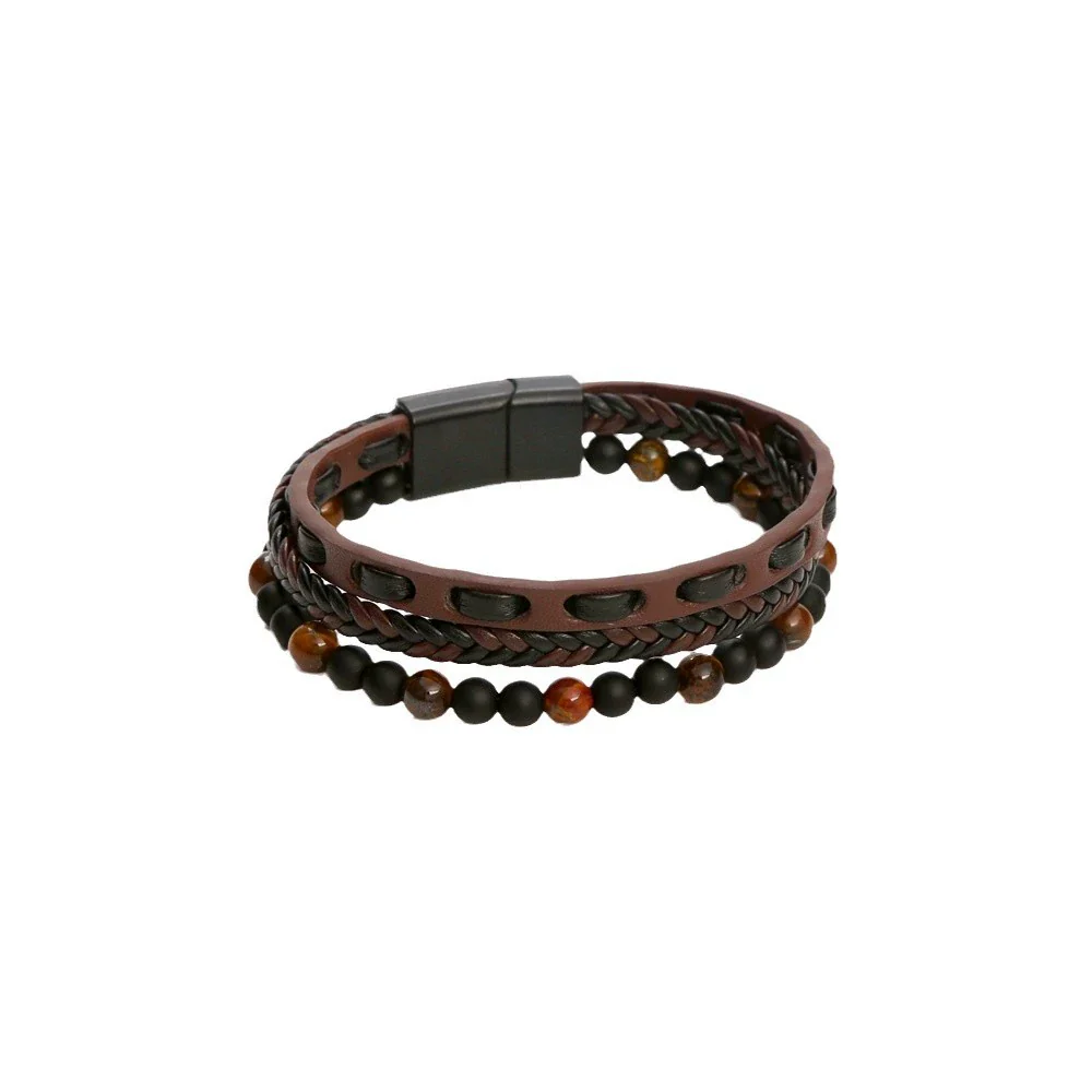 Men's Natural Stone And Alloy Handwoven Bracelet Jewelry With Electroplating Treatment - Image 4