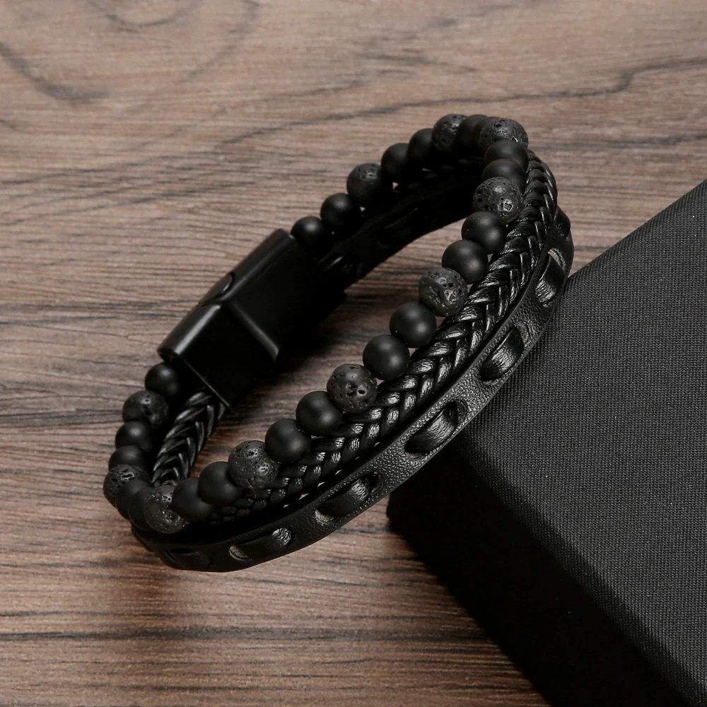 Men's Natural Stone And Alloy Handwoven Bracelet Jewelry With Electroplating Treatment - Image 5