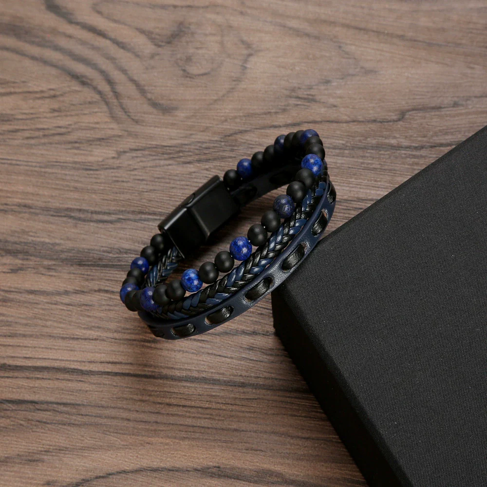 Men's Natural Stone And Alloy Handwoven Bracelet Jewelry With Electroplating Treatment - Image 6