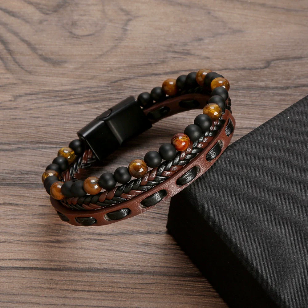 Men's Natural Stone And Alloy Handwoven Bracelet Jewelry With Electroplating Treatment - Image 7