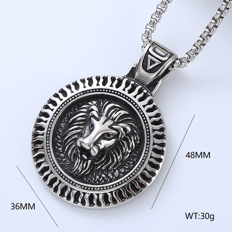 Men's Necklace Titanium Steel Geometric Lion Head Retro Punk Style Polished - Image 10