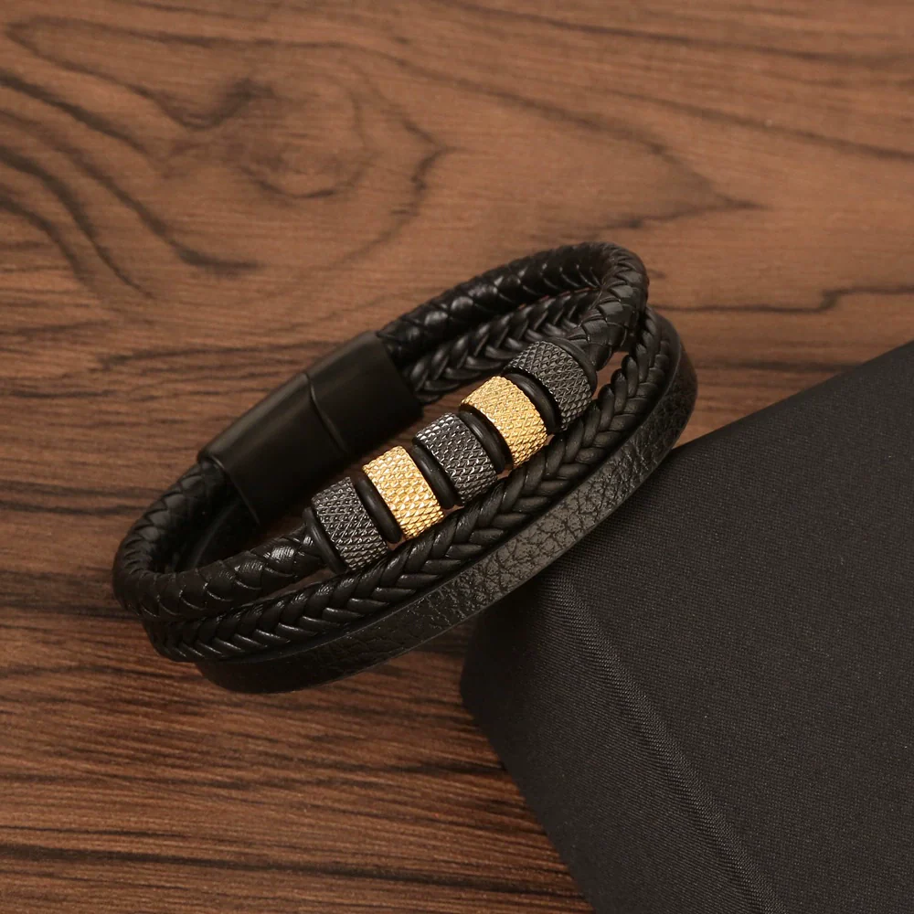 Men's Original Design Stainless Steel Handwoven Bracelet With Leather Magnetic Buckle - Image 8