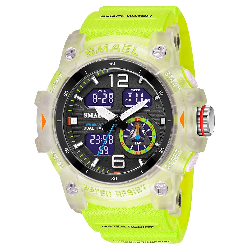 Men's Outdoor Sports Multifunctional Waterproof Watch With Pu Strap And Resin Case Round Dial - Image 2