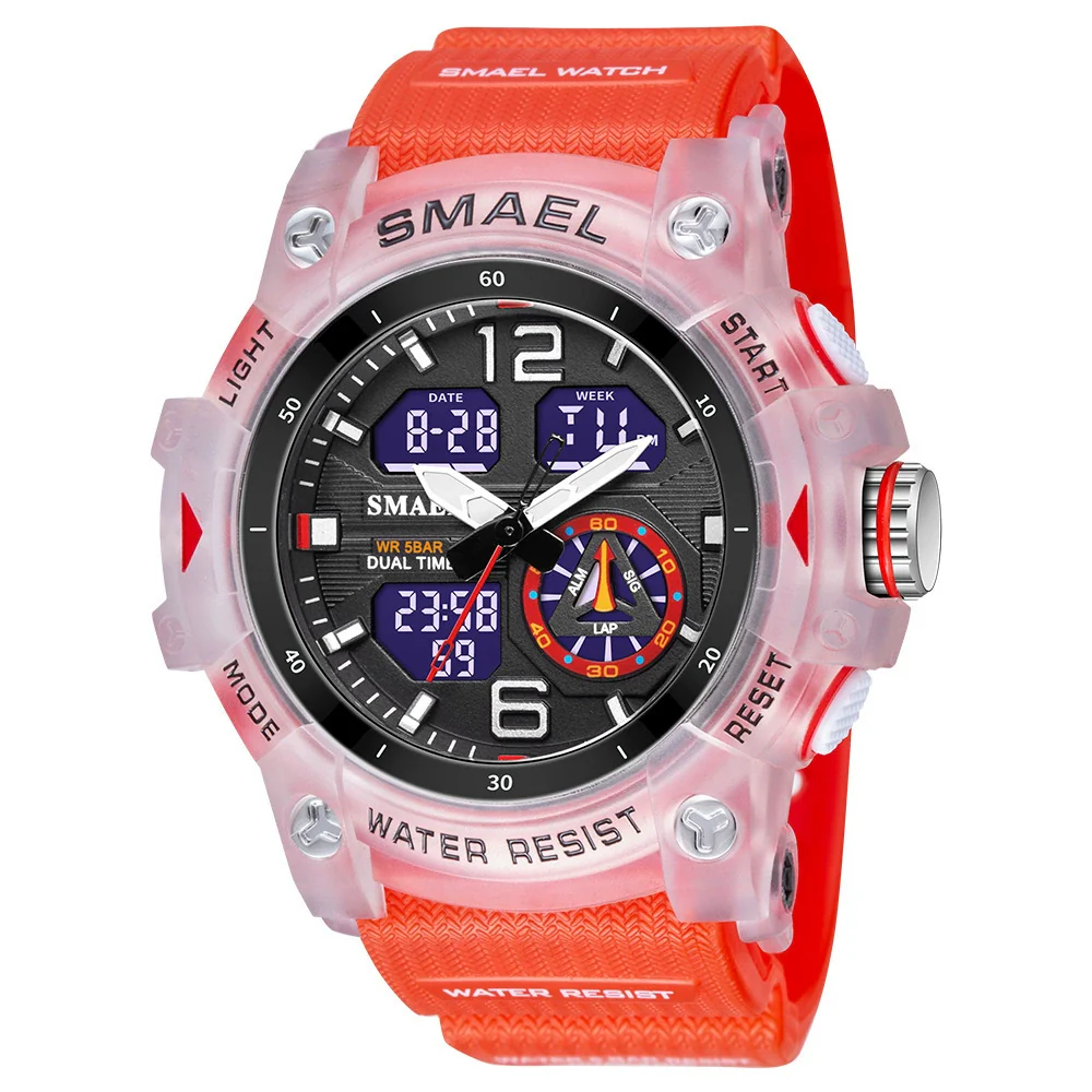 Men's Outdoor Sports Multifunctional Waterproof Watch With Pu Strap And Resin Case Round Dial - Image 5