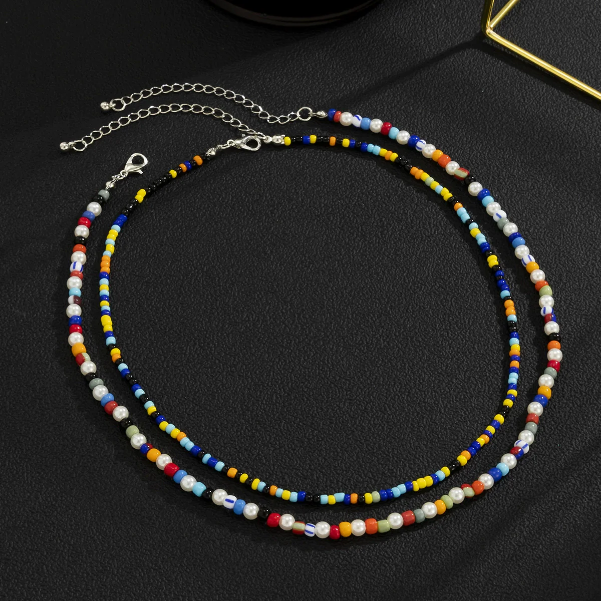 Men's Plastic Resin Geometric Beaded Necklace Set - Image 3