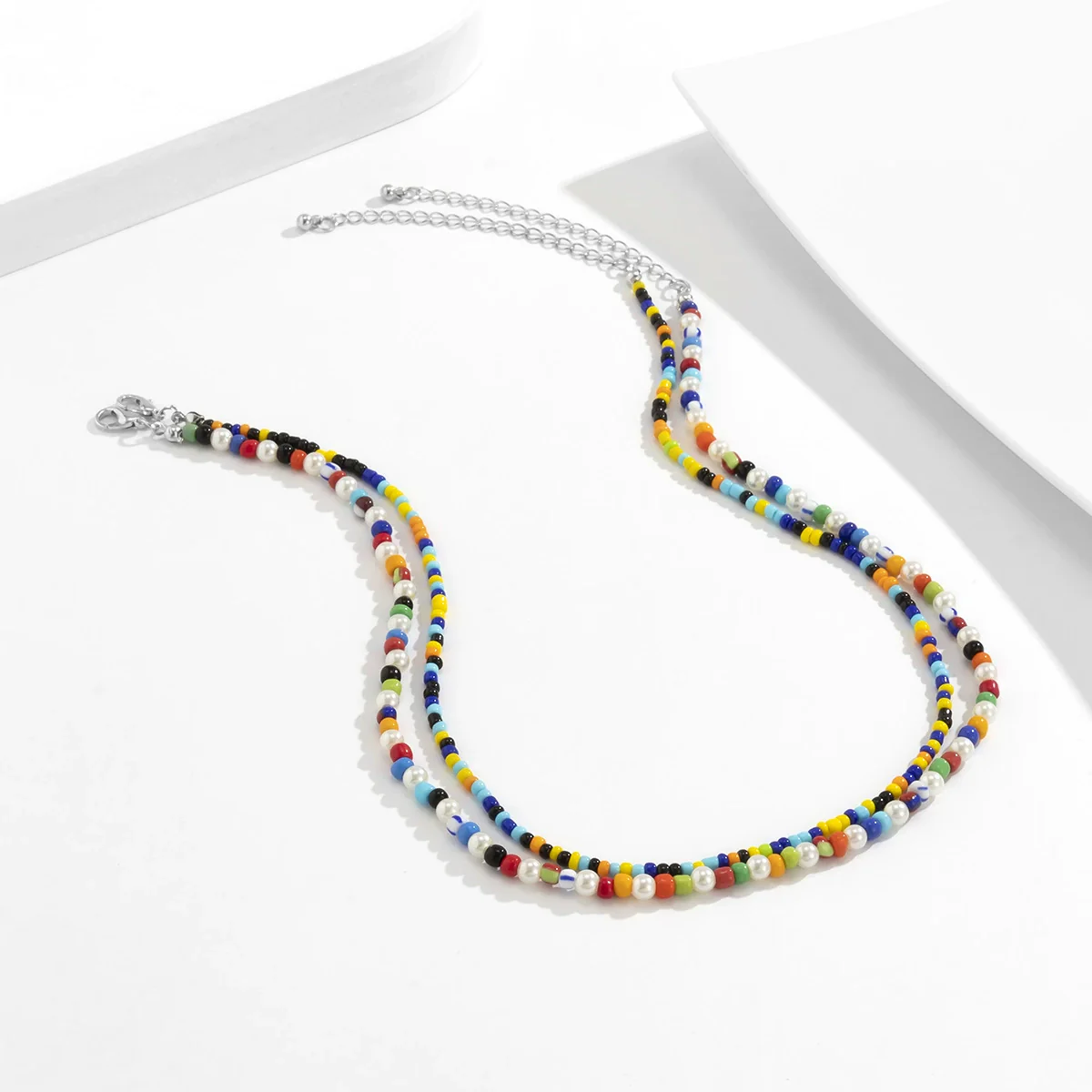 Men's Plastic Resin Geometric Beaded Necklace Set - Image 4