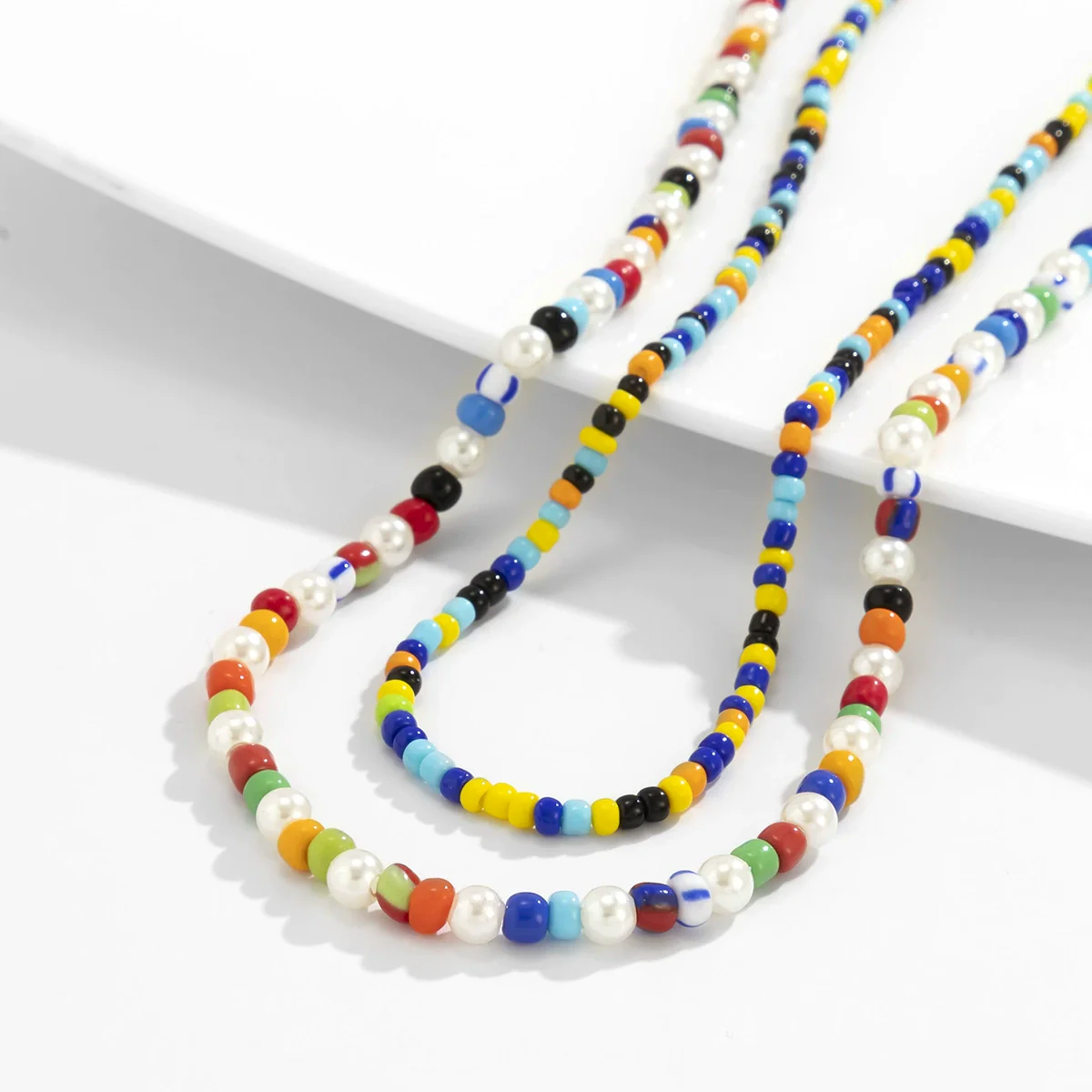 Men's Plastic Resin Geometric Beaded Necklace Set - Image 5