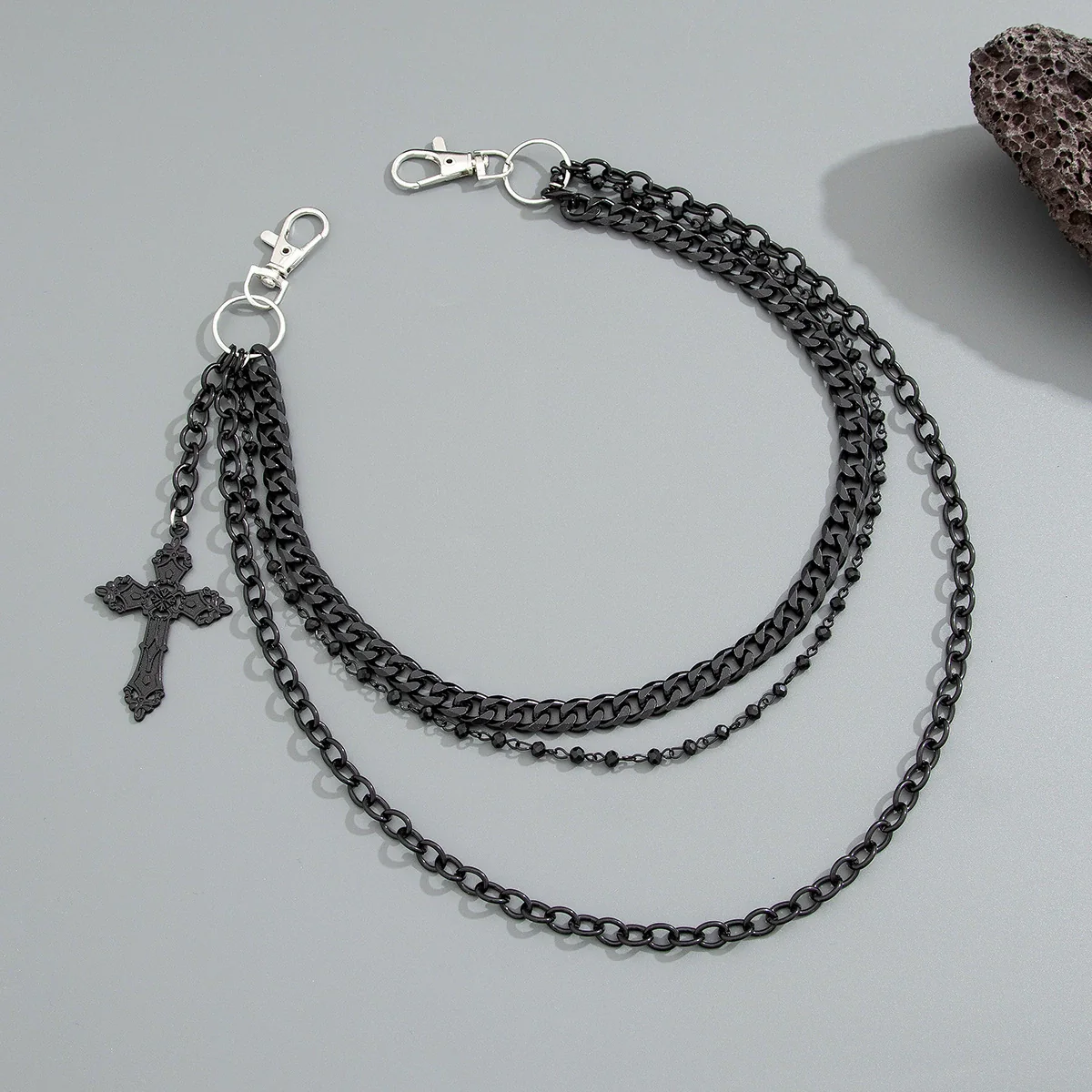 Men's Punk Metal Cross Denim Pants Chain With Multiple Circles - Image 4