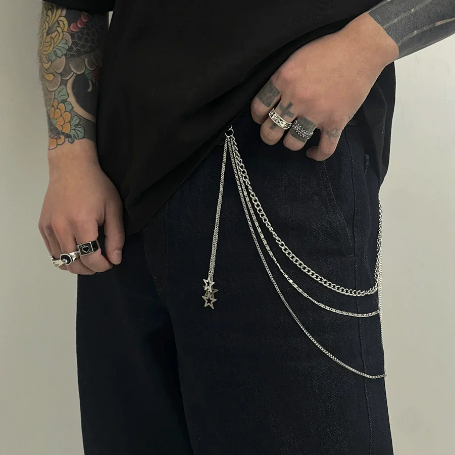 Men's Punk Metal Hiphop Waist Chain With Tassel And Fivepointed Star Accessories