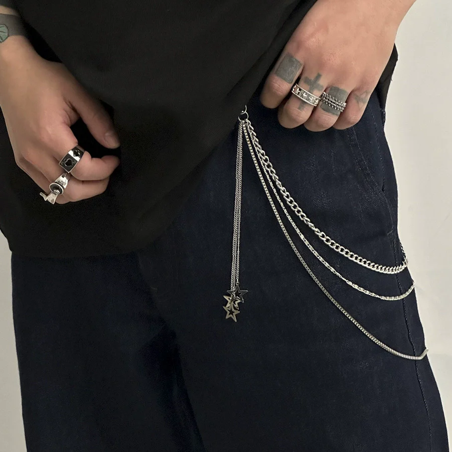 Men's Punk Metal Hiphop Waist Chain With Tassel And Fivepointed Star Accessories - Image 2