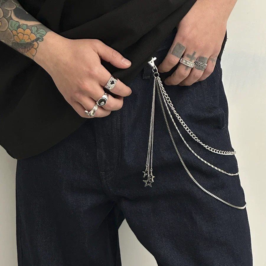 Men's Punk Metal Hiphop Waist Chain With Tassel And Fivepointed Star Accessories - Image 3