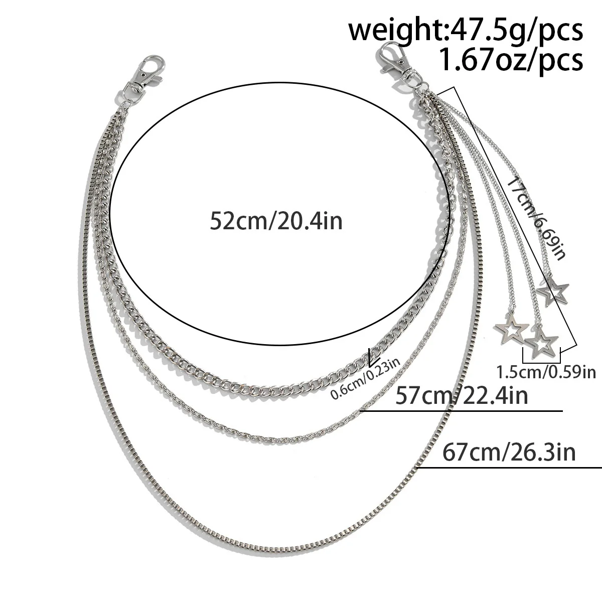 Men's Punk Metal Hiphop Waist Chain With Tassel And Fivepointed Star Accessories - Image 6