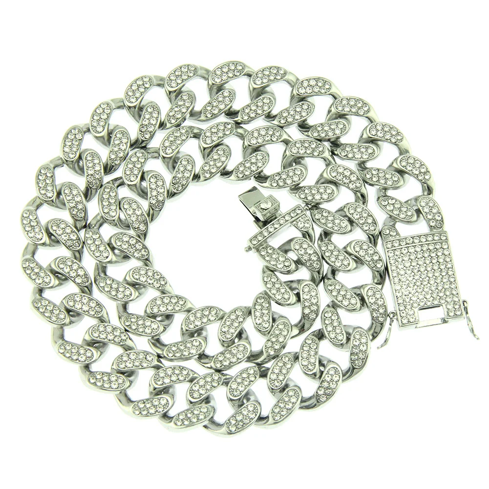 Men's Punk Style Alloy Cuban Chain Necklace With Geometric Diamond Pendant - Image 5