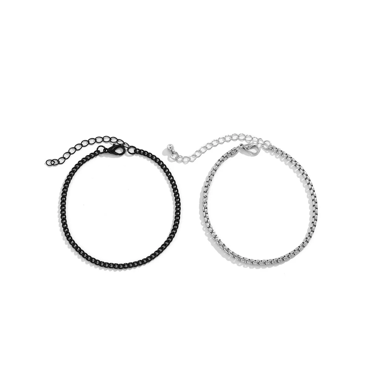 Men's Punk Trendy Square Pearl Metal Chain Bracelet With Geometric Pattern And Spray Paint - Image 5