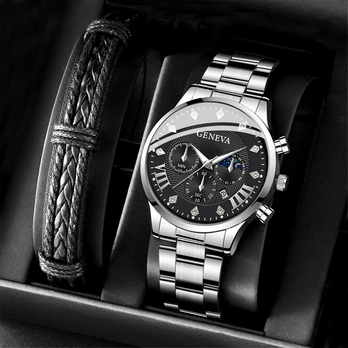 Men's Quartz Belt Watch Casual Business Style Alloy Strap Stainless Steel Buckle Round Dial