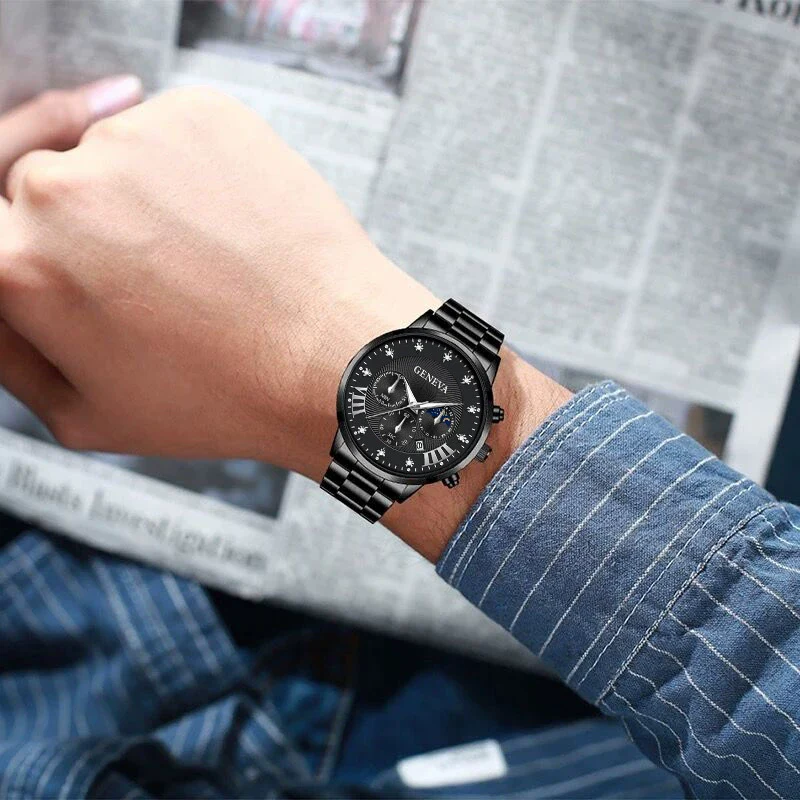 Men's Quartz Belt Watch Casual Business Style Alloy Strap Stainless Steel Buckle Round Dial - Image 10