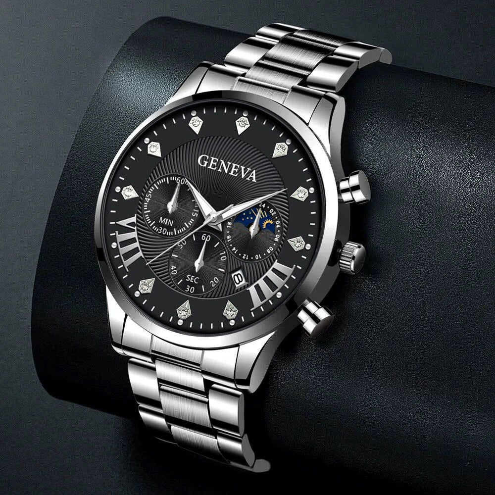 Men's Quartz Belt Watch Casual Business Style Alloy Strap Stainless Steel Buckle Round Dial - Image 11