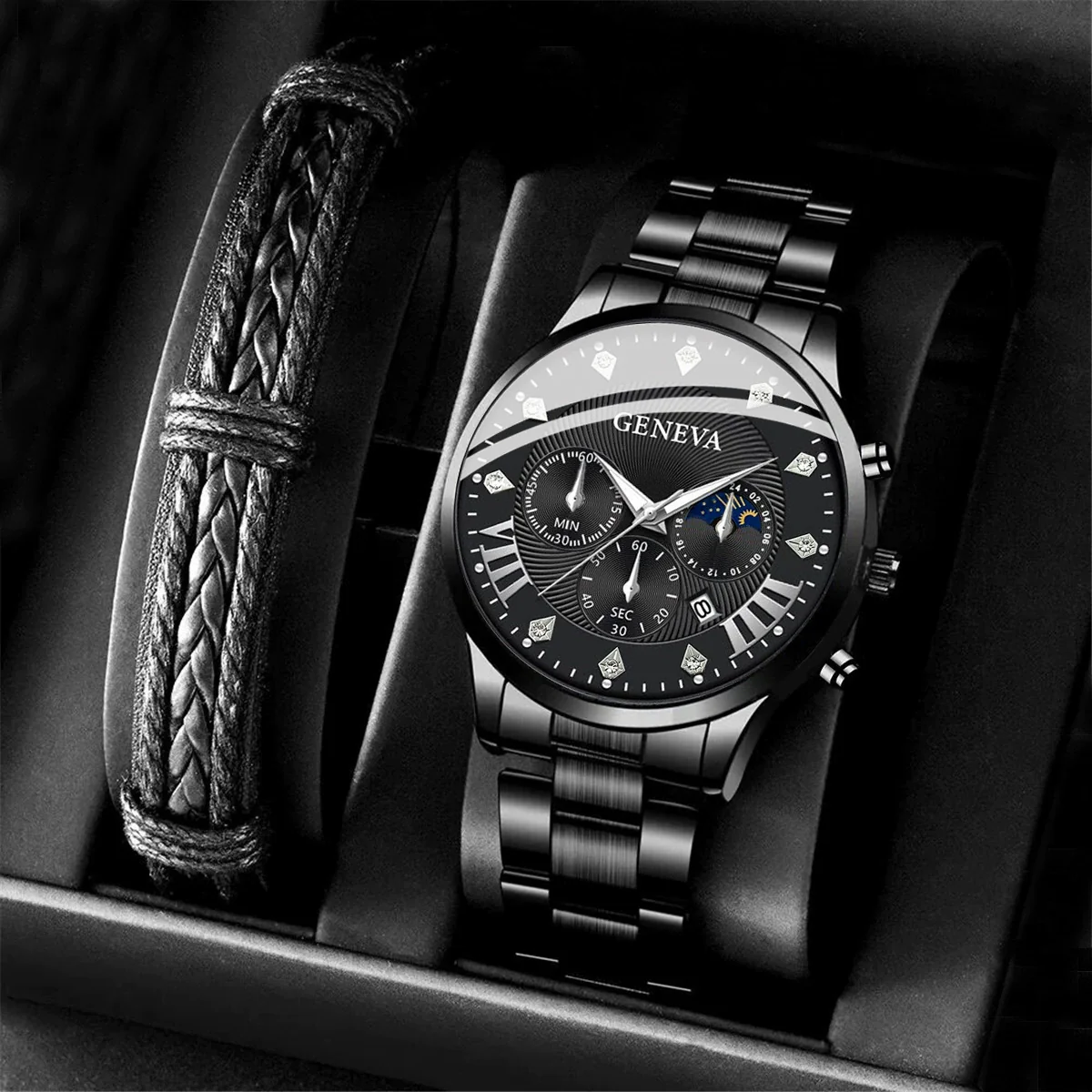 Men's Quartz Belt Watch Casual Business Style Alloy Strap Stainless Steel Buckle Round Dial - Image 2