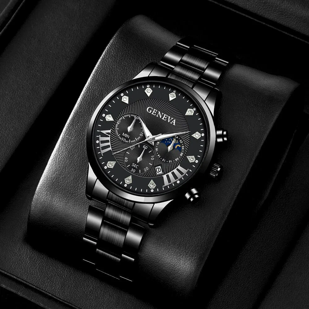 Men's Quartz Belt Watch Casual Business Style Alloy Strap Stainless Steel Buckle Round Dial - Image 3