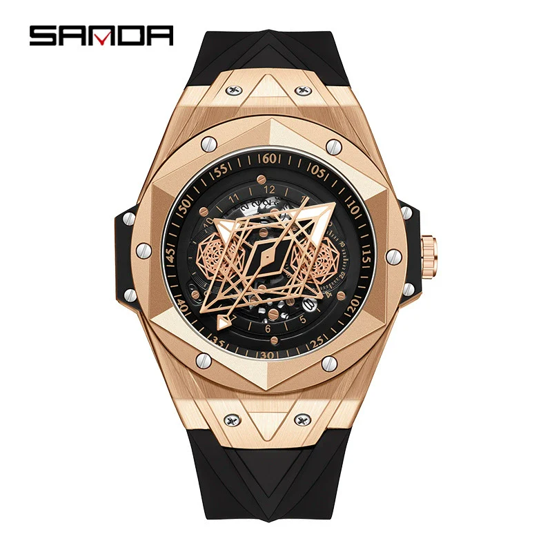 Men's Quartz Watch Alloy Case Silicone Strap Round Dial Printed Logo - Image 3