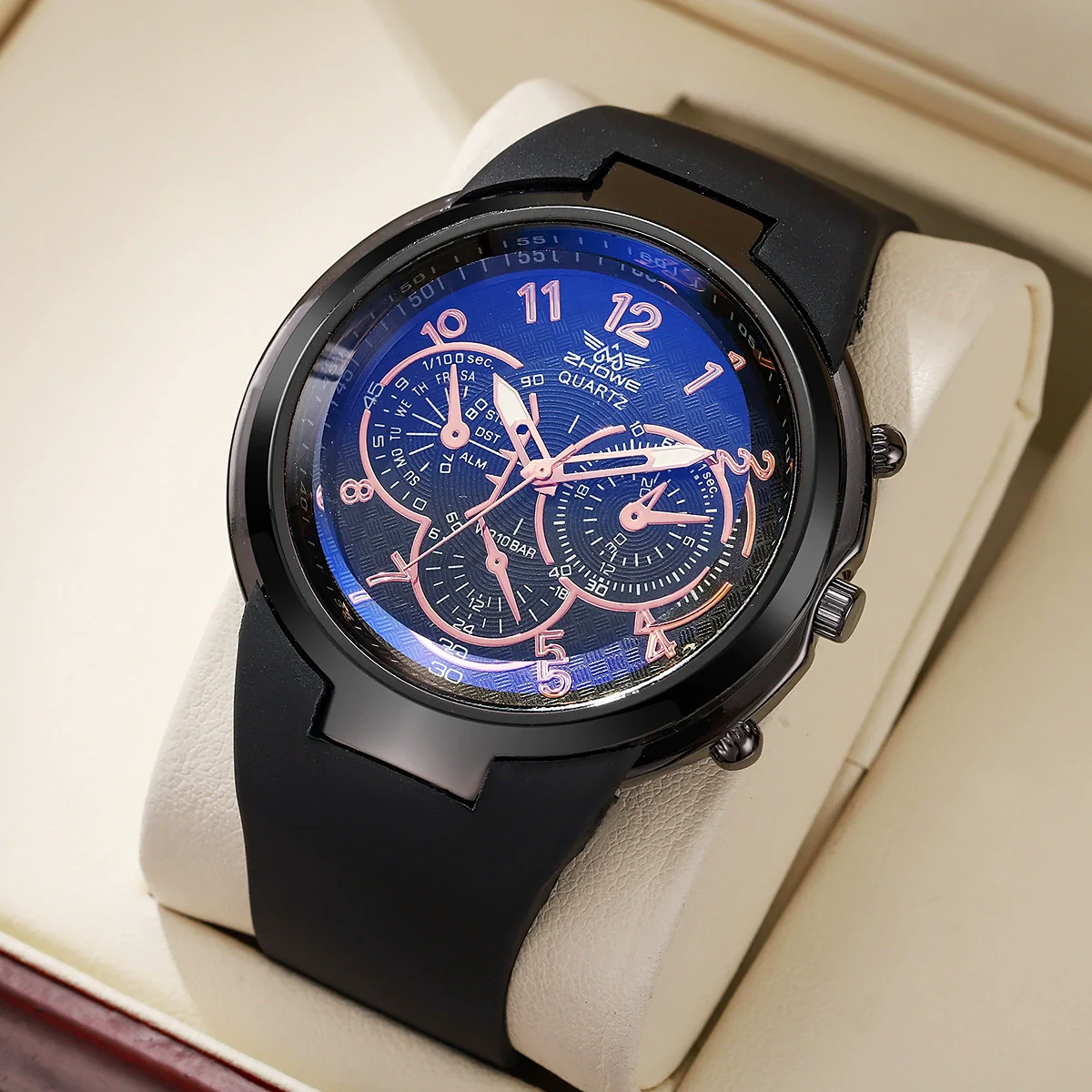 Men's Quartz Watch Alloy Case Silicone Strap Stainless Steel Buckle Round Dial Fashion Style - Image 3