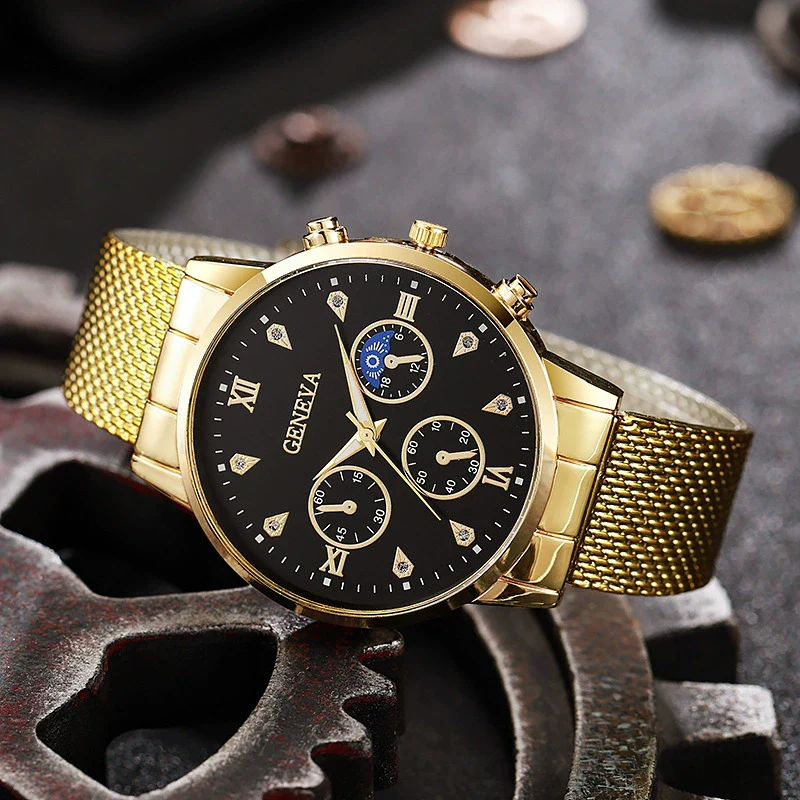 Men's Quartz Watch With Silicone Mesh Band Alloy Case Stainless Steel Strap And Buckle Round Dial Mineral Reinforced Glass Mirror Business Style Luminous