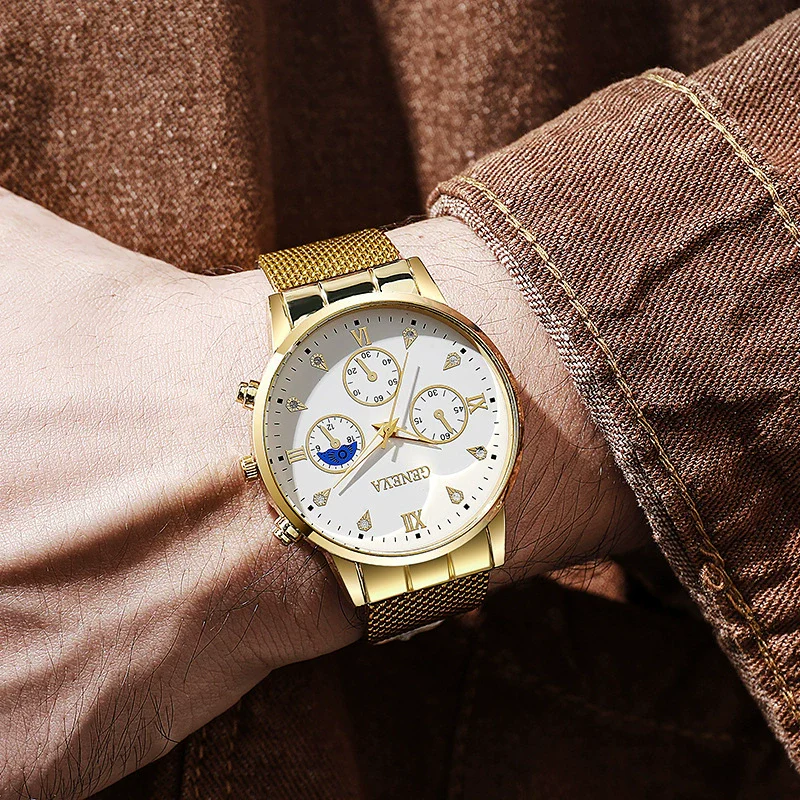 Men's Quartz Watch With Silicone Mesh Band Alloy Case Stainless Steel Strap And Buckle Round Dial Mineral Reinforced Glass Mirror Business Style Luminous - Image 4