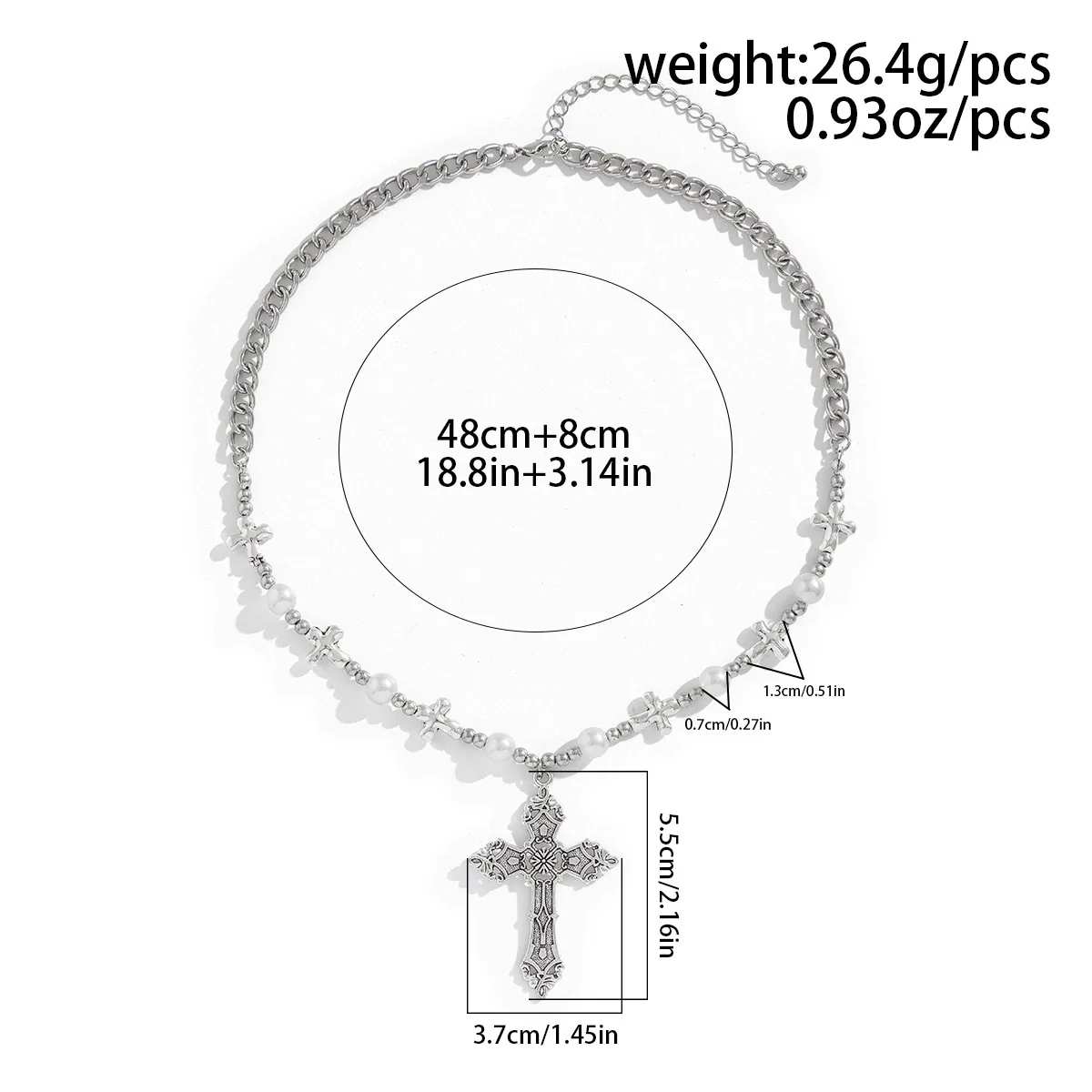 Men's Retro Cross Pendant Necklace Alloy Geometric Handmade Pearl Stitching - Image 6