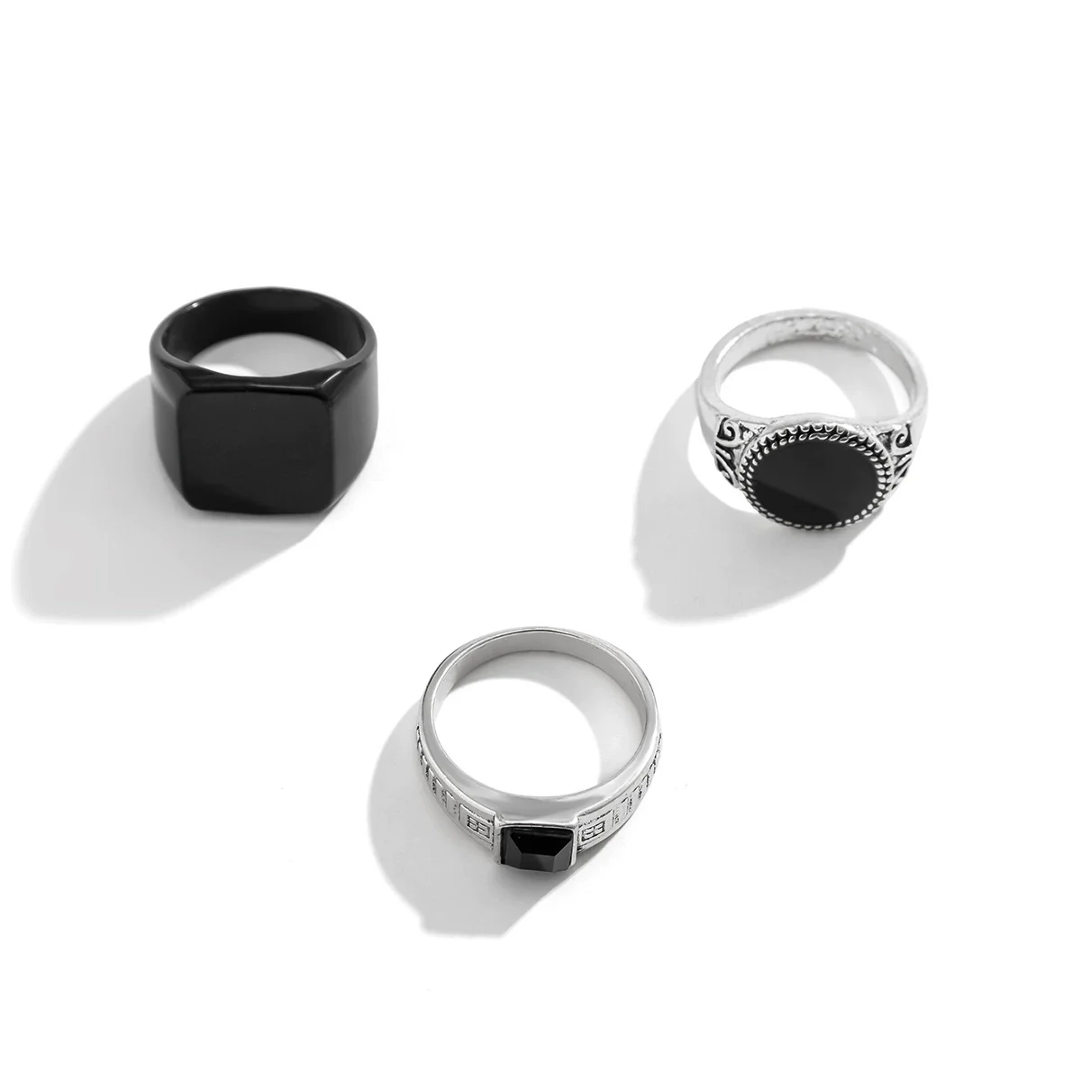 Men's Retro Fashionable High Grade Alloy Geometric Ring Set - Image 5