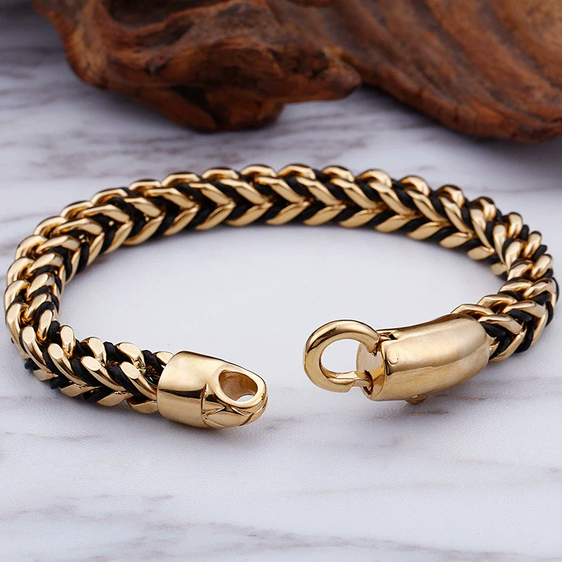 Men's Retro Hiphop Style Titanium Steel Woven Rope Bracelet With Geometric Pattern And Electroplating Treatment - Image 2