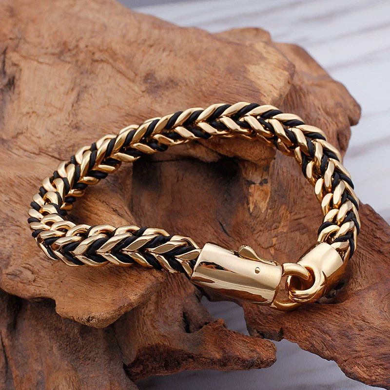 Men's Retro Hiphop Style Titanium Steel Woven Rope Bracelet With Geometric Pattern And Electroplating Treatment - Image 3