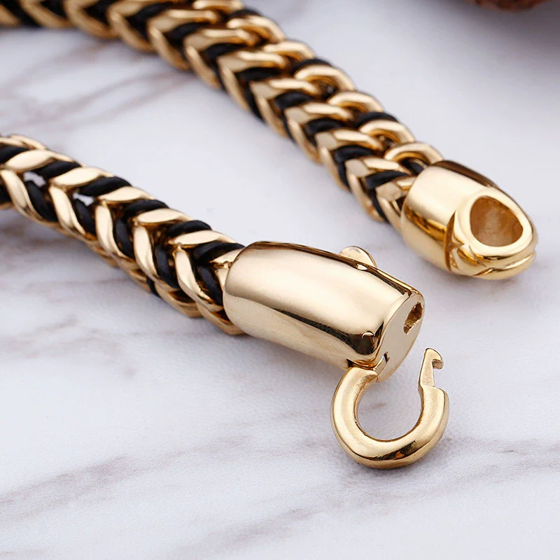 Men's Retro Hiphop Style Titanium Steel Woven Rope Bracelet With Geometric Pattern And Electroplating Treatment - Image 4