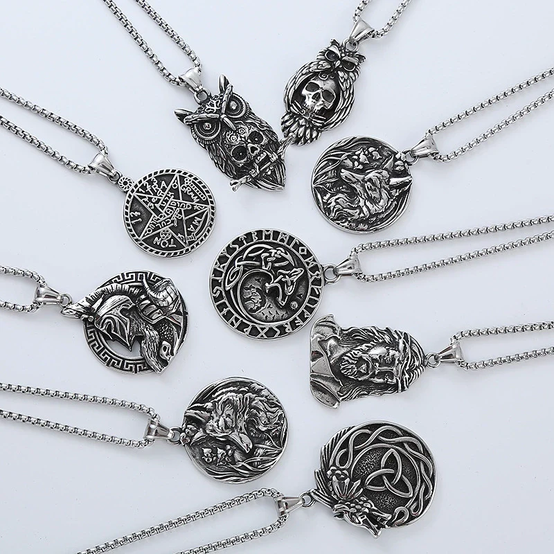 Men's Retro Punk Street Fashion Long Stainless Steel Necklace With Geometric Pattern And Polishing Treatment - Image 5