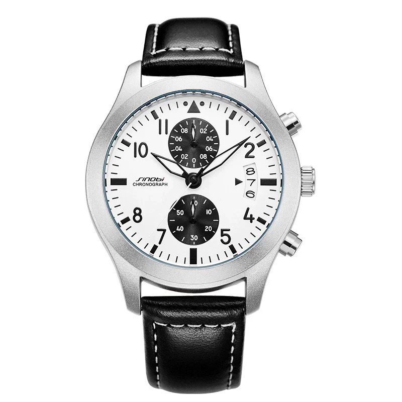 Men's Sport Genuine Leather Alloy Case Mineral Reinforced Glass Mirror Round Dial Waterproof Multifunctional Quartz Watch - Image 4
