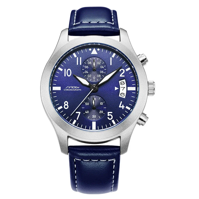 Men's Sport Genuine Leather Alloy Case Mineral Reinforced Glass Mirror Round Dial Waterproof Multifunctional Quartz Watch - Image 7