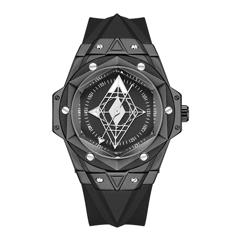 Men's Sports Alloy And Silicone Luminous Hollow Quartz Watch With Rhombus Dial - Image 7