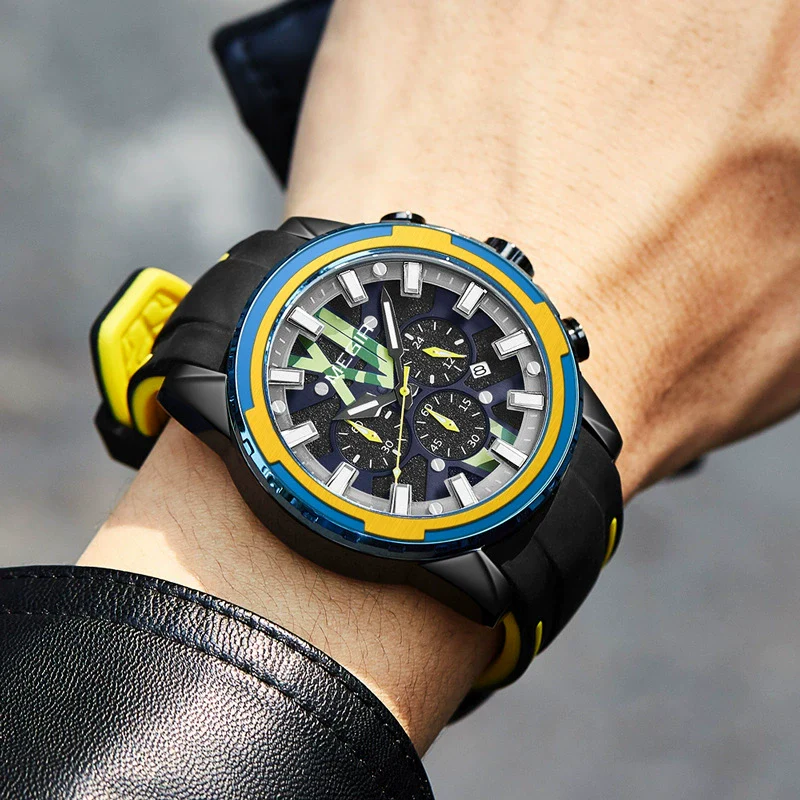 Men's Sports Alloy And Silicone Quartz Watch With Round Dial And Stainless Steel Buckle - Image 2
