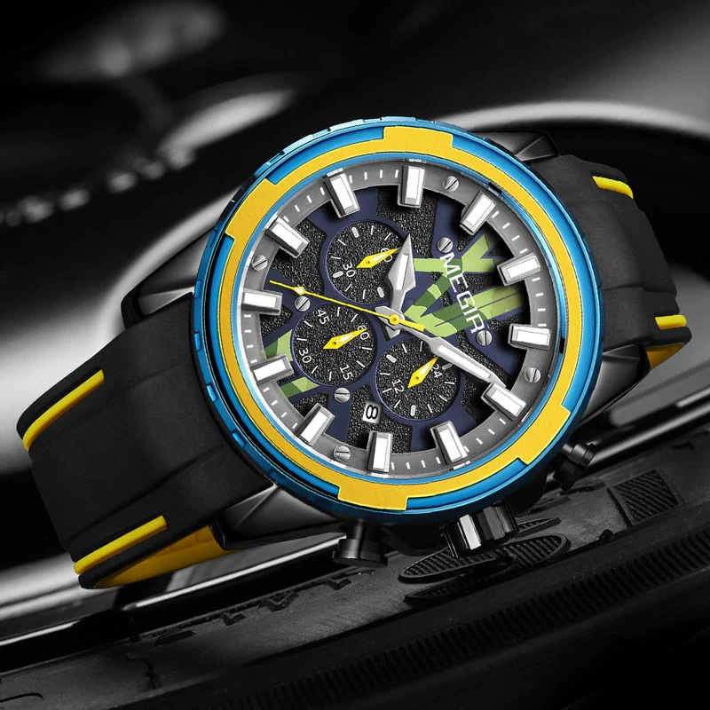 Men's Sports Alloy And Silicone Quartz Watch With Round Dial And Stainless Steel Buckle - Image 3